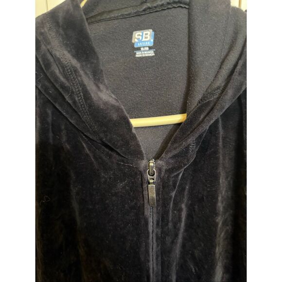 SJB Active Women's Velvet Velour Full Zip Hoodie Sweatshirt Black XL - Picture 2 of 9